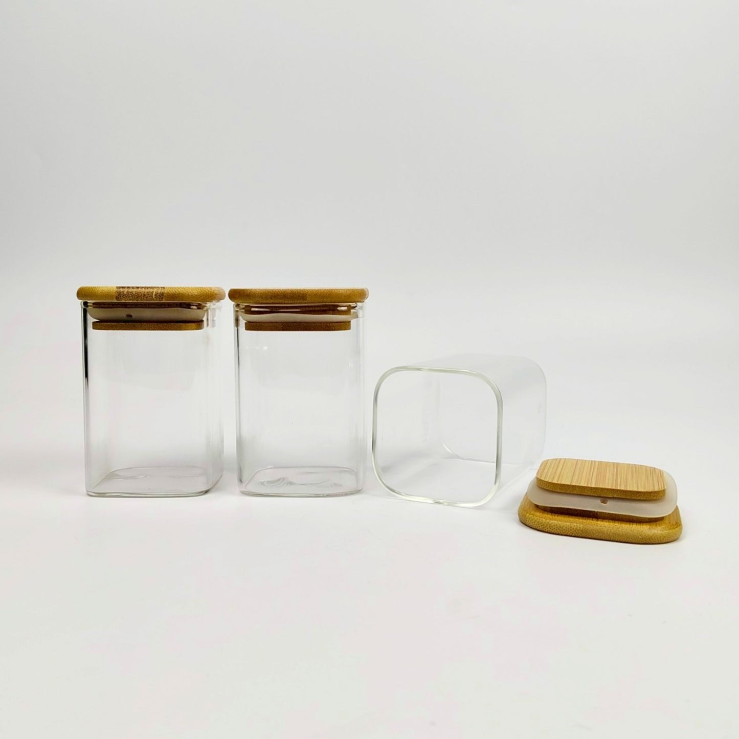 GLASS JAR | SQUARE GLASS JAR WITH WOODEN LID SIZE: 60 x 90MM - 200ML