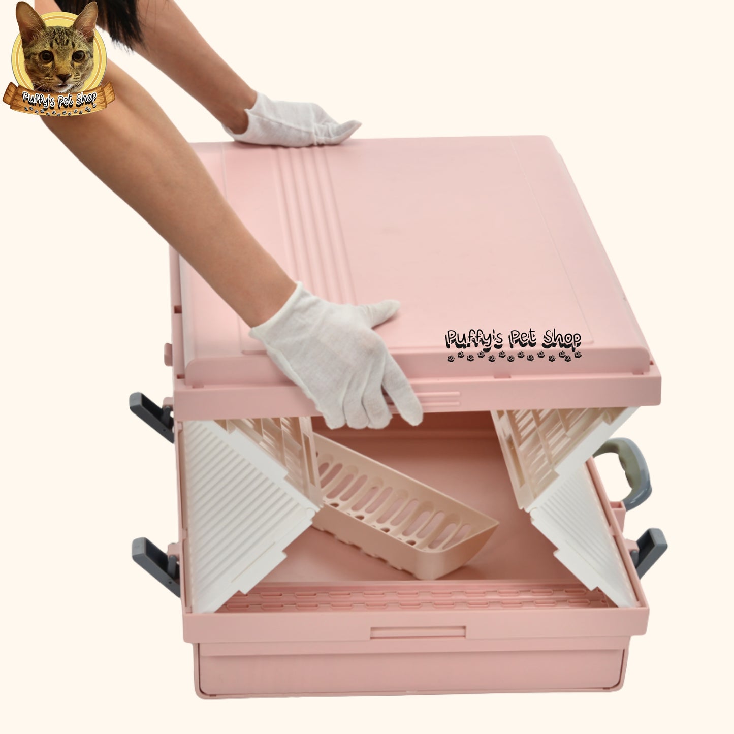 Puffy's Pet Shop | Foldable Cat Litter Box with Scoop set ห้องน้ำแมวแบบพับเก็บได้ พร้อมไม้ตักทรายในชุด ขนาดกาง 46.3 x 53.5 x 41.5 ซม