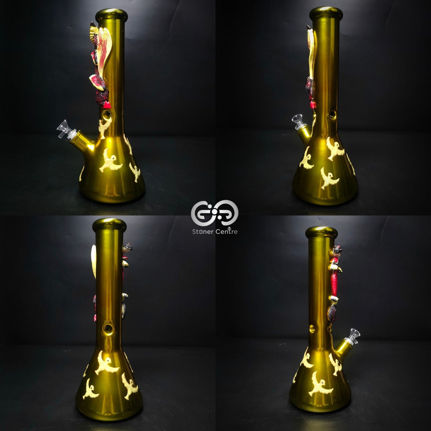 Glass Bong | GOLD DRAGON BEAKER GLOW IN THE DARK 13.5 INCH