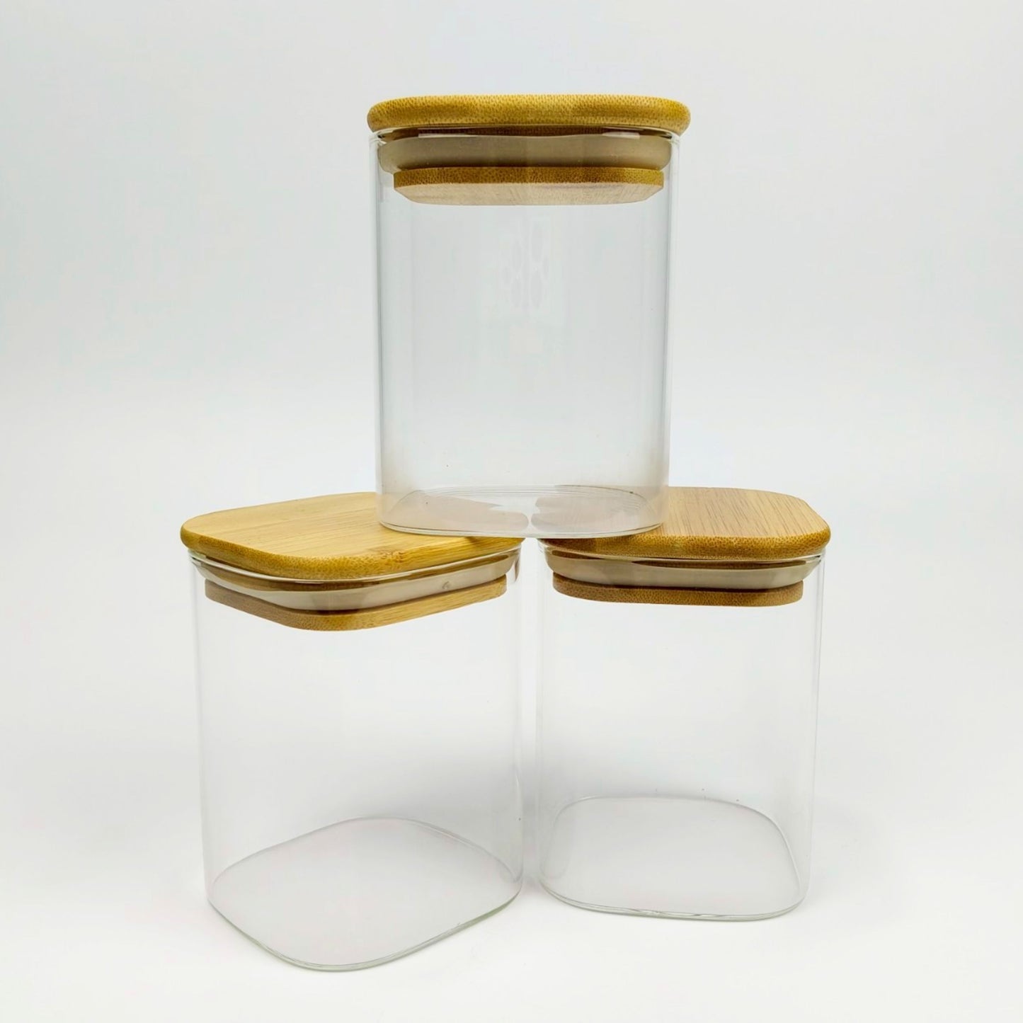 GLASS JAR | SQUARE GLASS JAR WITH WOODEN LID SIZE: 80 x 100MM - 500ML