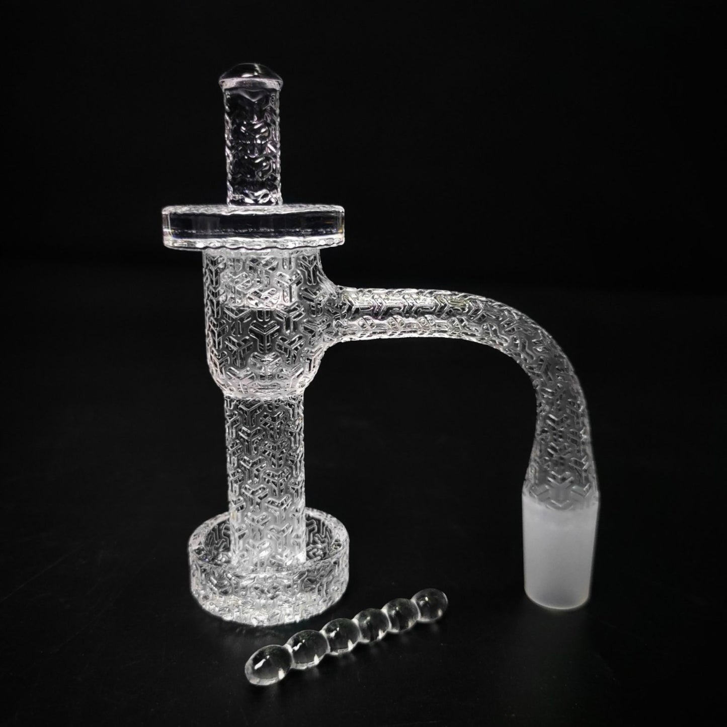 QUARTZ BOWL | PATTERNED QUARTZ BOWL WITH CAP & DAB PEARL 14 MM 45&90 DEGREE