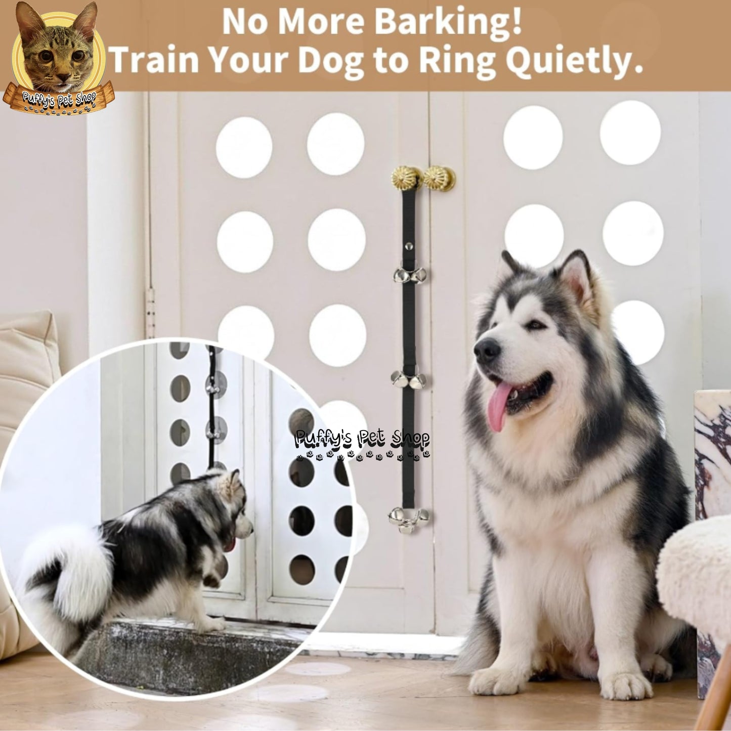 Puffy's Pet Shop |  Dog's Door Bell สายกระดิ่งสำหรับแขวนประตู อุปกรณ์ฝึกสุนัข ยาว 90 ซม