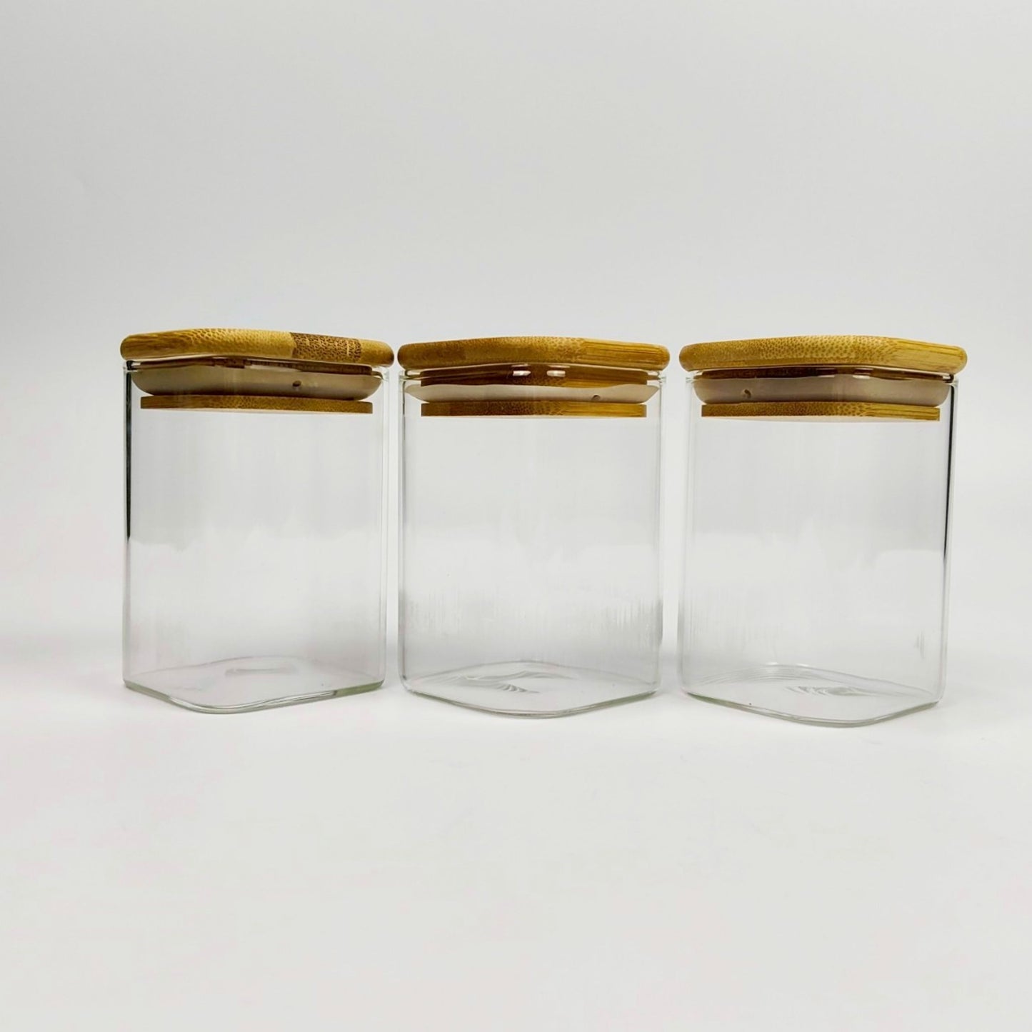 GLASS JAR | SQUARE GLASS JAR WITH WOODEN LID SIZE: 60 x 90MM - 200ML