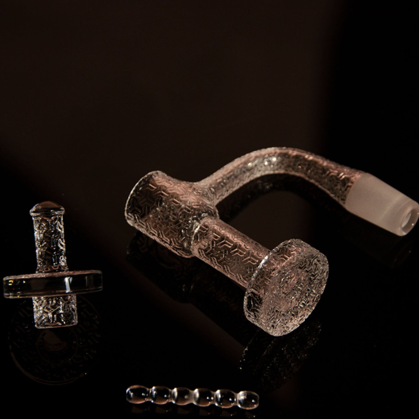 QUARTZ BOWL | PATTERNED QUARTZ BOWL WITH CAP & DAB PEARL 14 MM 45&90 DEGREE