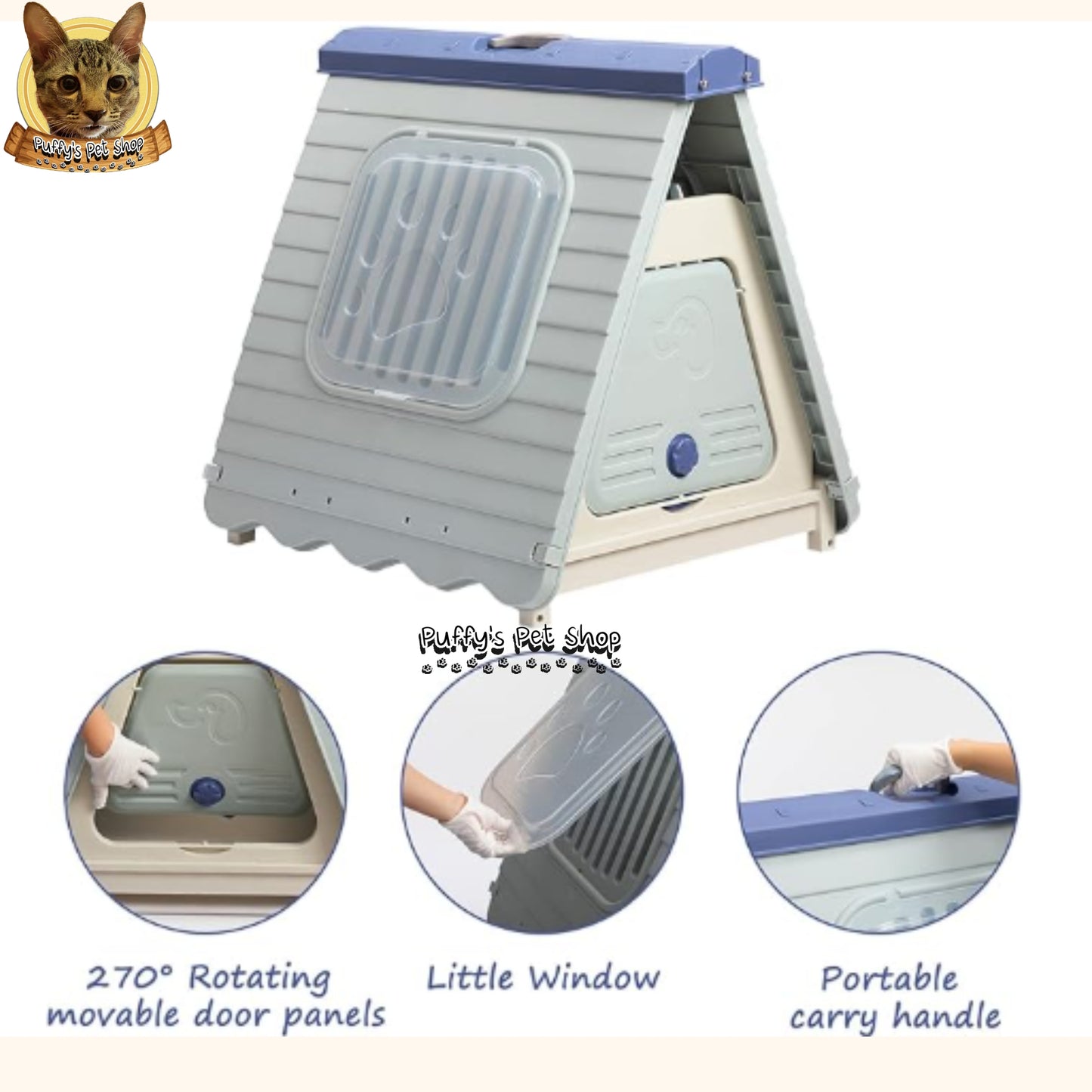 Puffy's Pet Shop | Vintage-Style Dog Tent Bed   15 kg เต็นท์ที่นอนสุนัขสไตล์วินเทจ สำหรับสุนัขน้ำหนักน้อยกว่า 15 กก. ขนาด: 58 x 71 x 68 ซม.