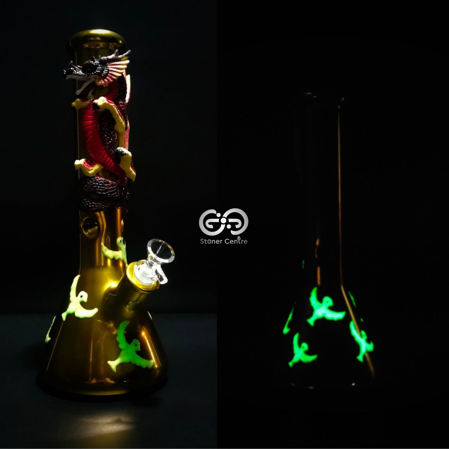 Glass Bong | GOLD DRAGON BEAKER GLOW IN THE DARK 13.5 INCH