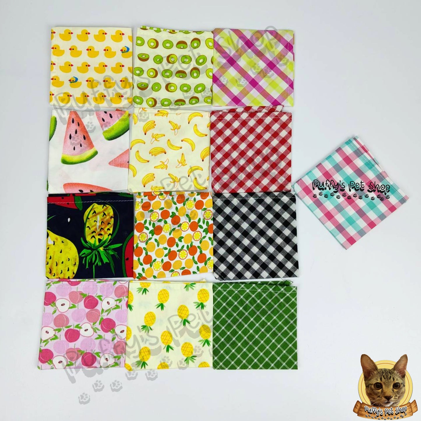 Puffy's Pet Shop |  Luxury Cotton Pet Scarf  ผ้าพันคอสัตว์เลี้ยงพรีเมียม ผ้าคอตตอนแท้ เนื้อผ้าดี ไม่ระคายเคือง สำหรับสุนัขและแมว ขนาด S 40 ซม.