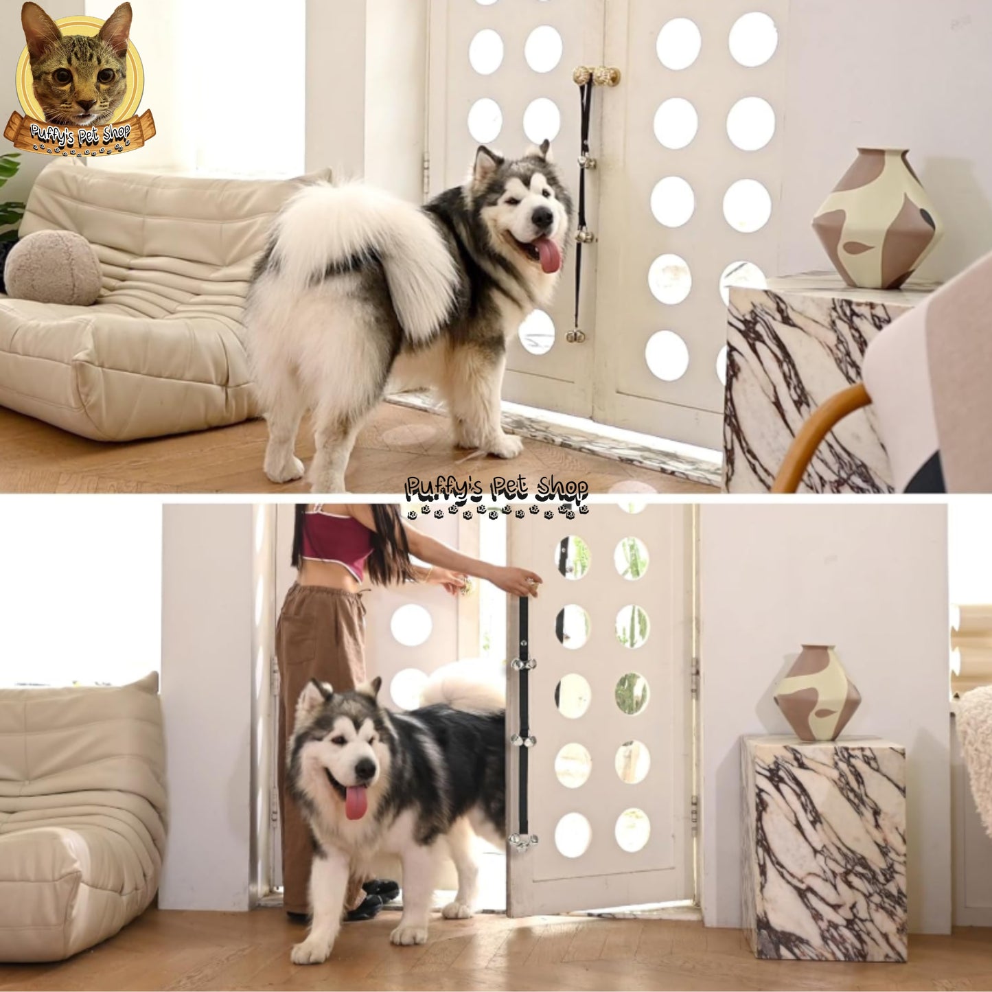 Puffy's Pet Shop |  Dog's Door Bell สายกระดิ่งสำหรับแขวนประตู อุปกรณ์ฝึกสุนัข ยาว 90 ซม