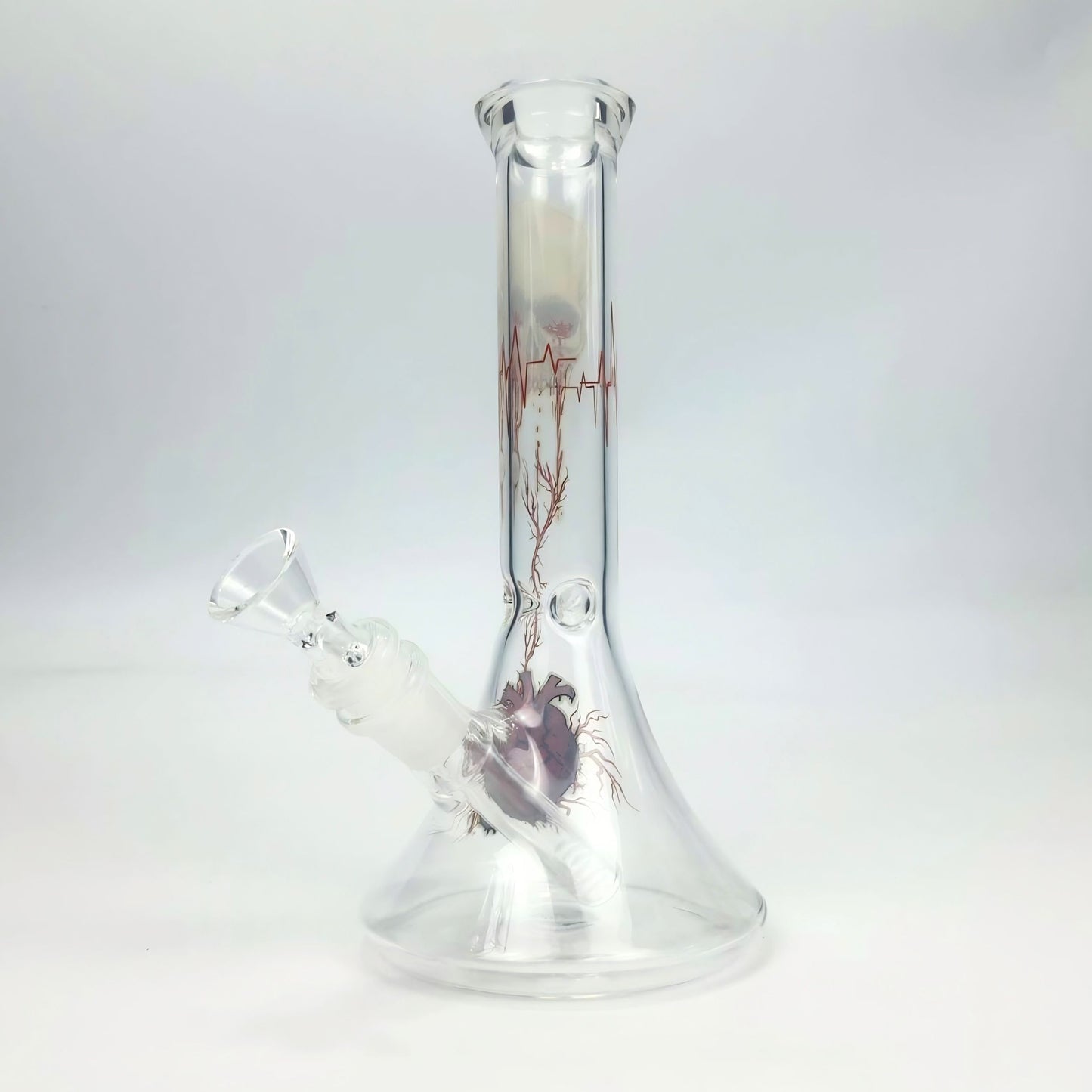 GLASS BONG | CRIMSON HEART GLOW IN THE DARK BEAKER 9INCH 5MM THICKNESS