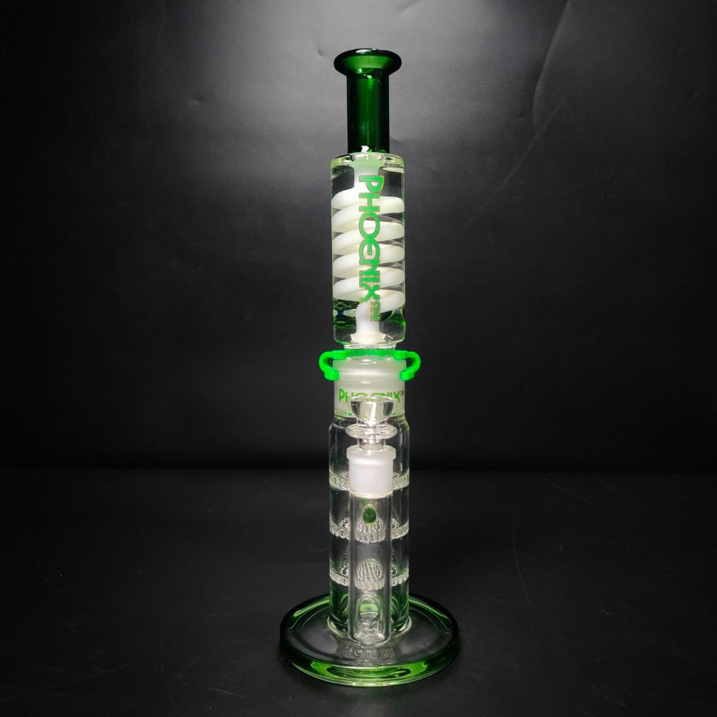 Glass Bong | PHOENIX STAR STRAIGHT LEGO WITH TRIPLE HONEYCOMB PERCOLATOR 15INCH | WHITE CLIP