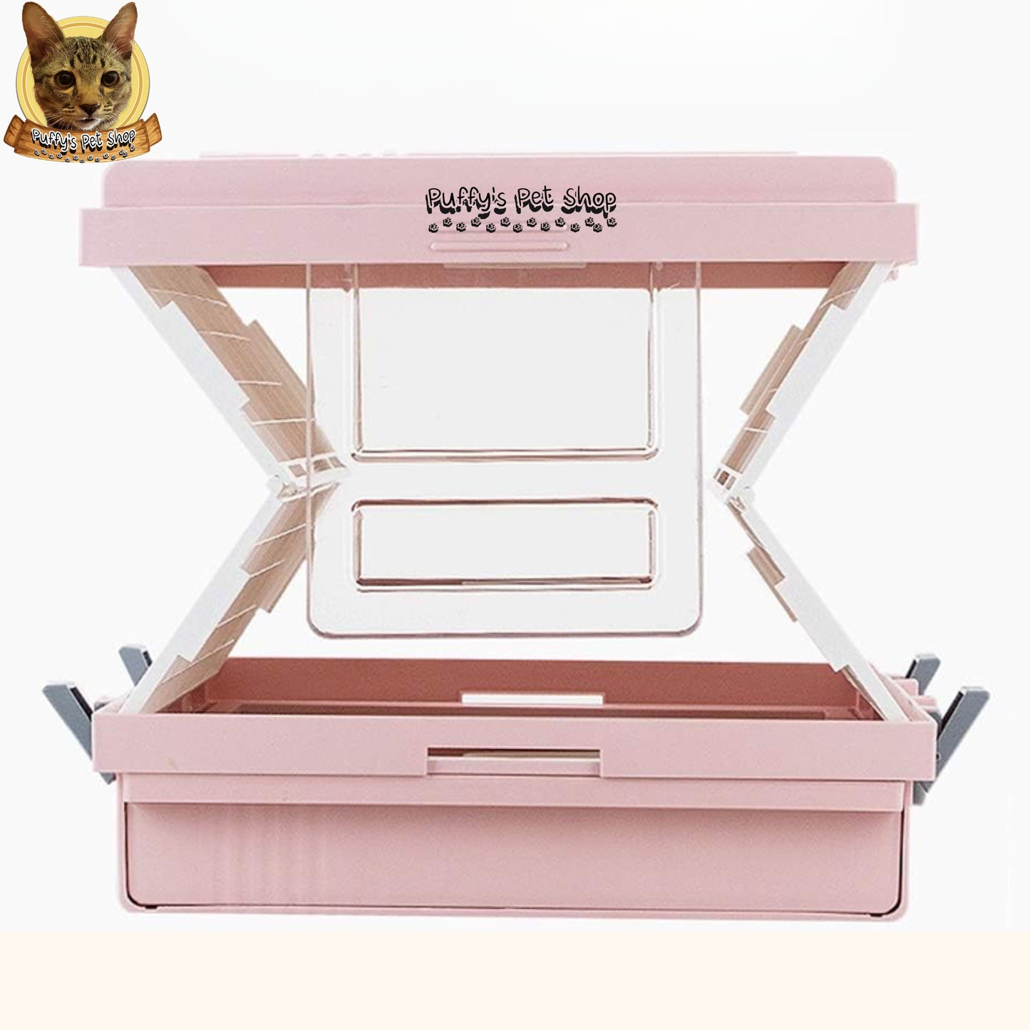 Puffy's Pet Shop | Foldable Cat Litter Box with Scoop set ห้องน้ำแมวแบบพับเก็บได้ พร้อมไม้ตักทรายในชุด ขนาดกาง 46.3 x 53.5 x 41.5 ซม
