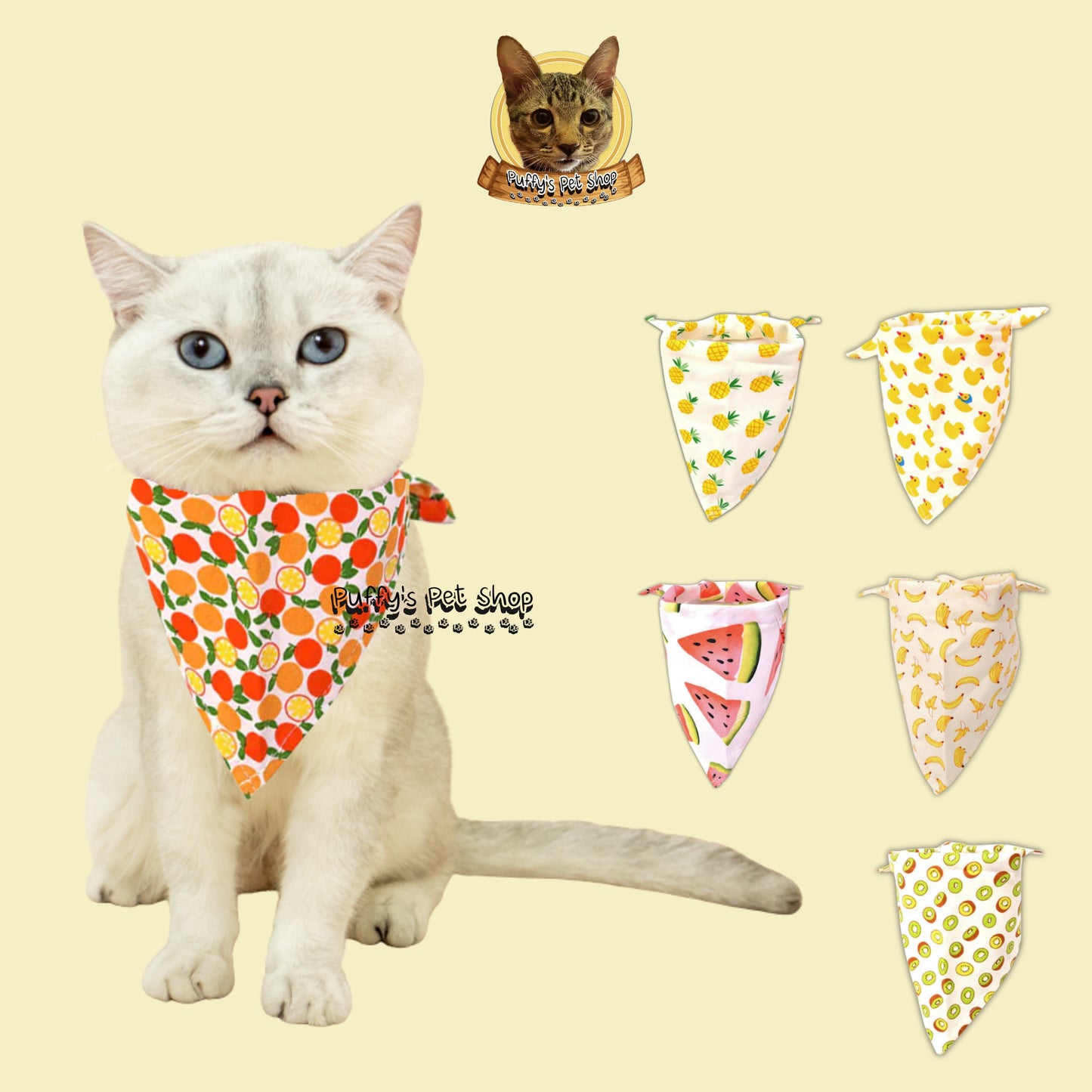 Puffy's Pet Shop |  Luxury Cotton Pet Scarf  ผ้าพันคอสัตว์เลี้ยงพรีเมียม ผ้าคอตตอนแท้ เนื้อผ้าดี ไม่ระคายเคือง สำหรับสุนัขและแมว ขนาด S 40 ซม.