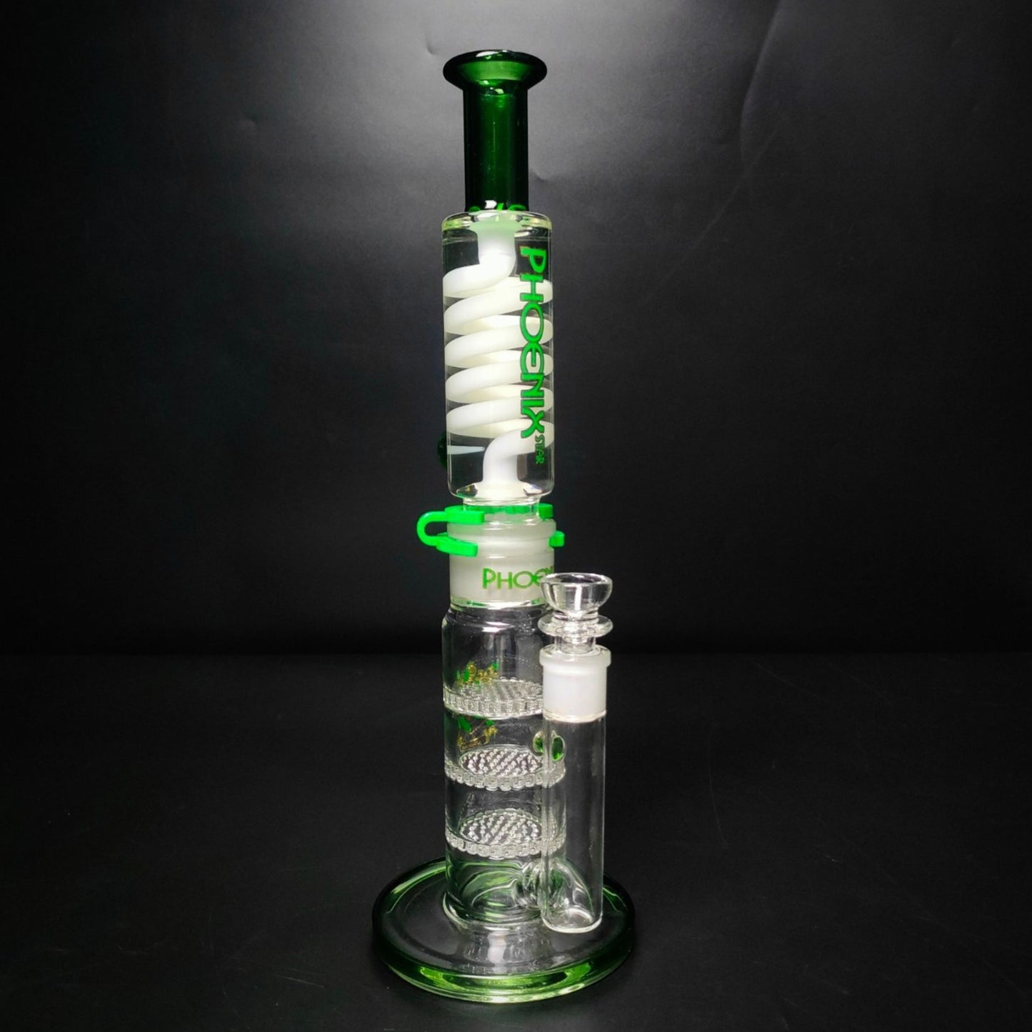 Glass Bong | PHOENIX STAR STRAIGHT LEGO WITH TRIPLE HONEYCOMB PERCOLATOR 15INCH | WHITE CLIP