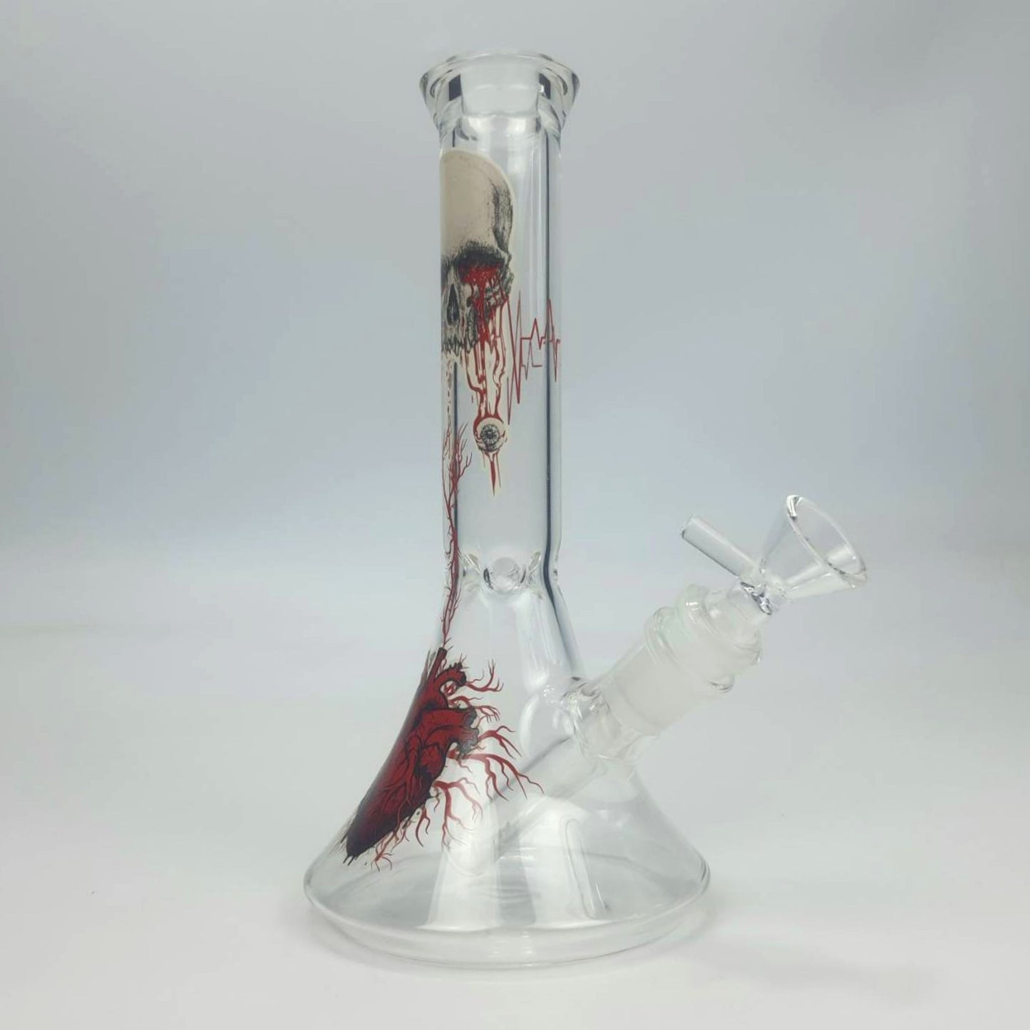GLASS BONG | CRIMSON HEART GLOW IN THE DARK BEAKER 9INCH 5MM THICKNESS