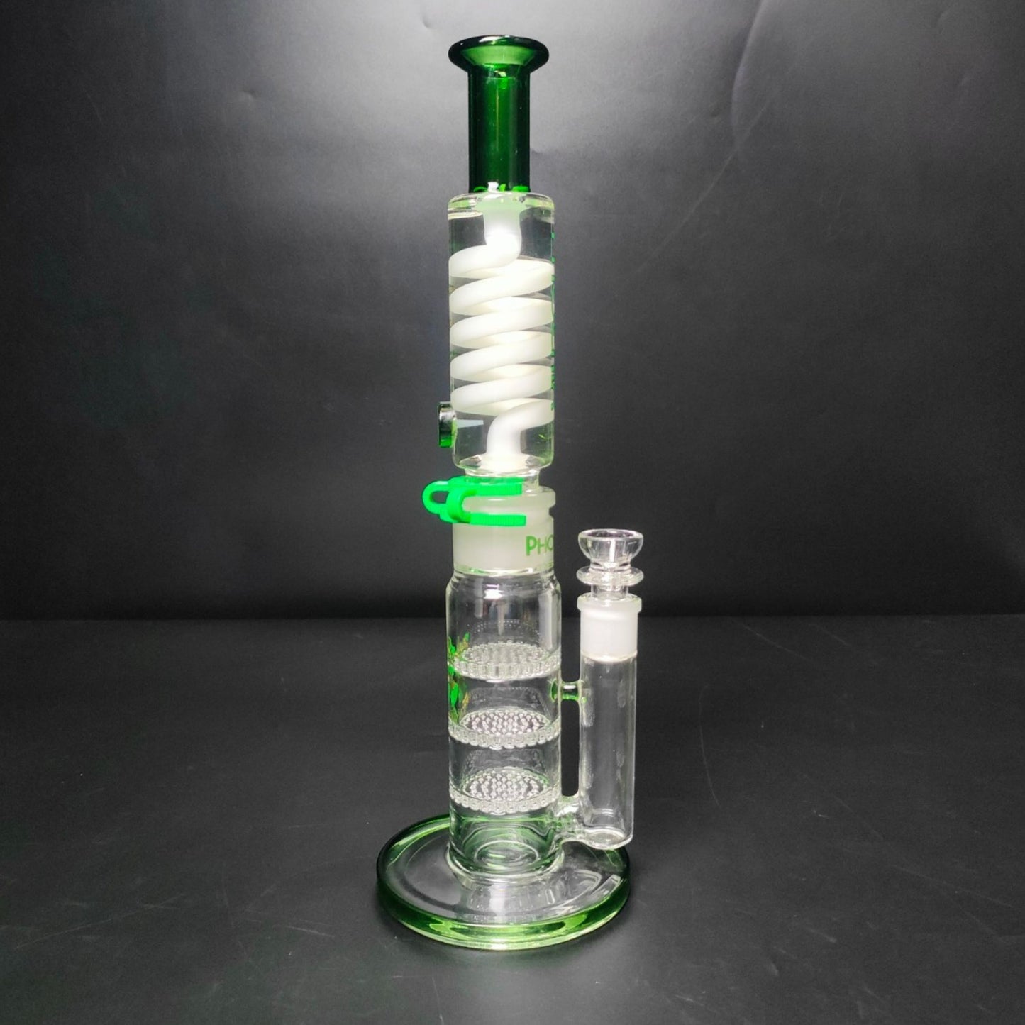 Glass Bong | PHOENIX STAR STRAIGHT LEGO WITH TRIPLE HONEYCOMB PERCOLATOR 15INCH | WHITE CLIP