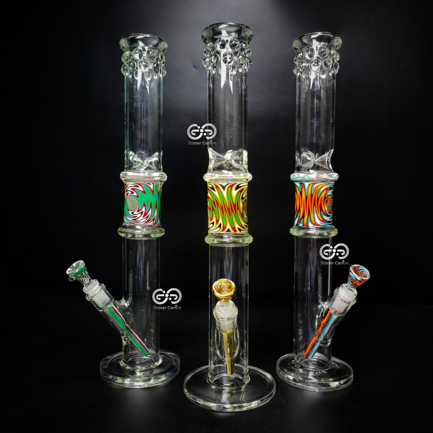 Glass Bong | WP526 BOHEMIAN STRAIGHT GLASS WITH COLORFUL TUBE & BOWL SET 18 INCH