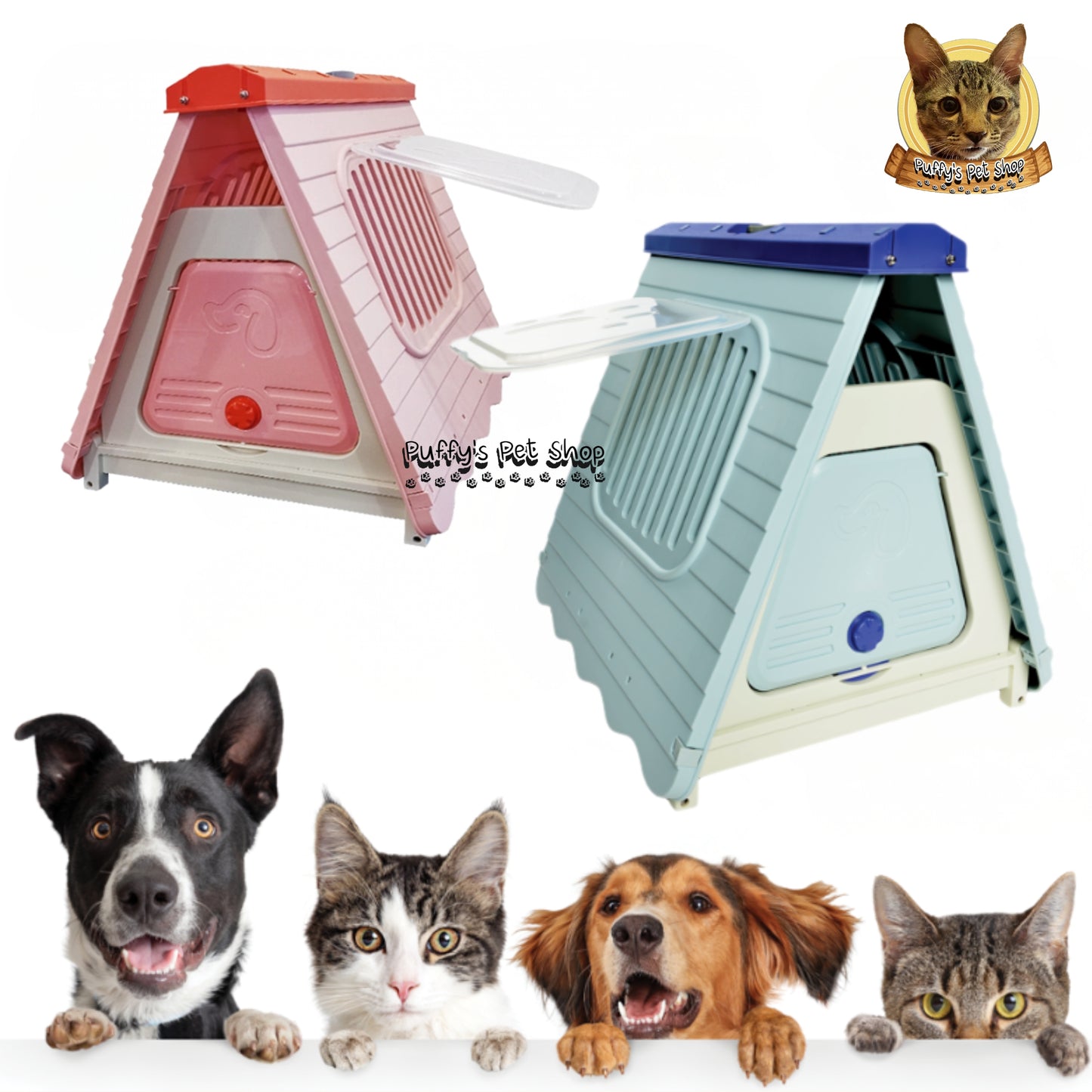 Puffy's Pet Shop | Vintage-Style Dog Tent Bed   15 kg เต็นท์ที่นอนสุนัขสไตล์วินเทจ สำหรับสุนัขน้ำหนักน้อยกว่า 15 กก. ขนาด: 58 x 71 x 68 ซม.