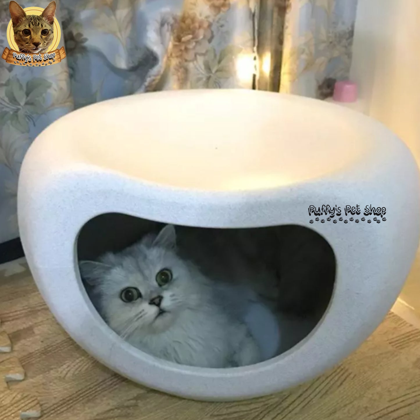 Puffy's Pet Shop | Smiley Cat House with Chair & Storage บ้านแมวหน้ายิ้มพร้อมเก้าอี้และที่วางของ ขนาด: 48 x 42 x 29 ซม.