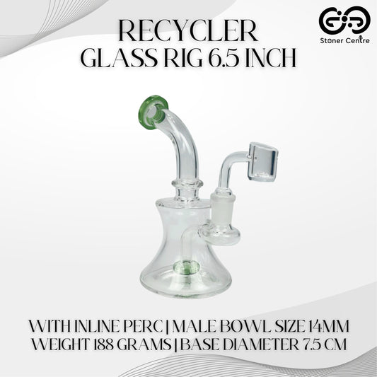 GLASS BONG | RECYCLER GLASS RIG 6.5 INCH WITH MATRIX PERC