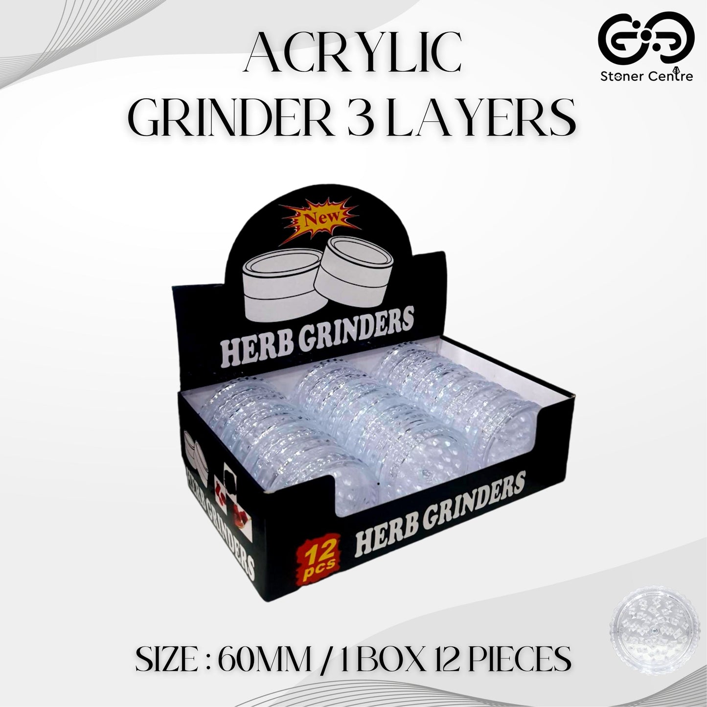 GRINDER | ACRYLIC GRINDER 3 LAYERS DIAMETER 60MM CLEAR