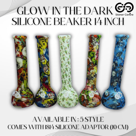 Glass Bong | GLOW IN THE DARK SILICONE BEAKER 14 INCH - SILICONE UNBERAKABLE BONG
