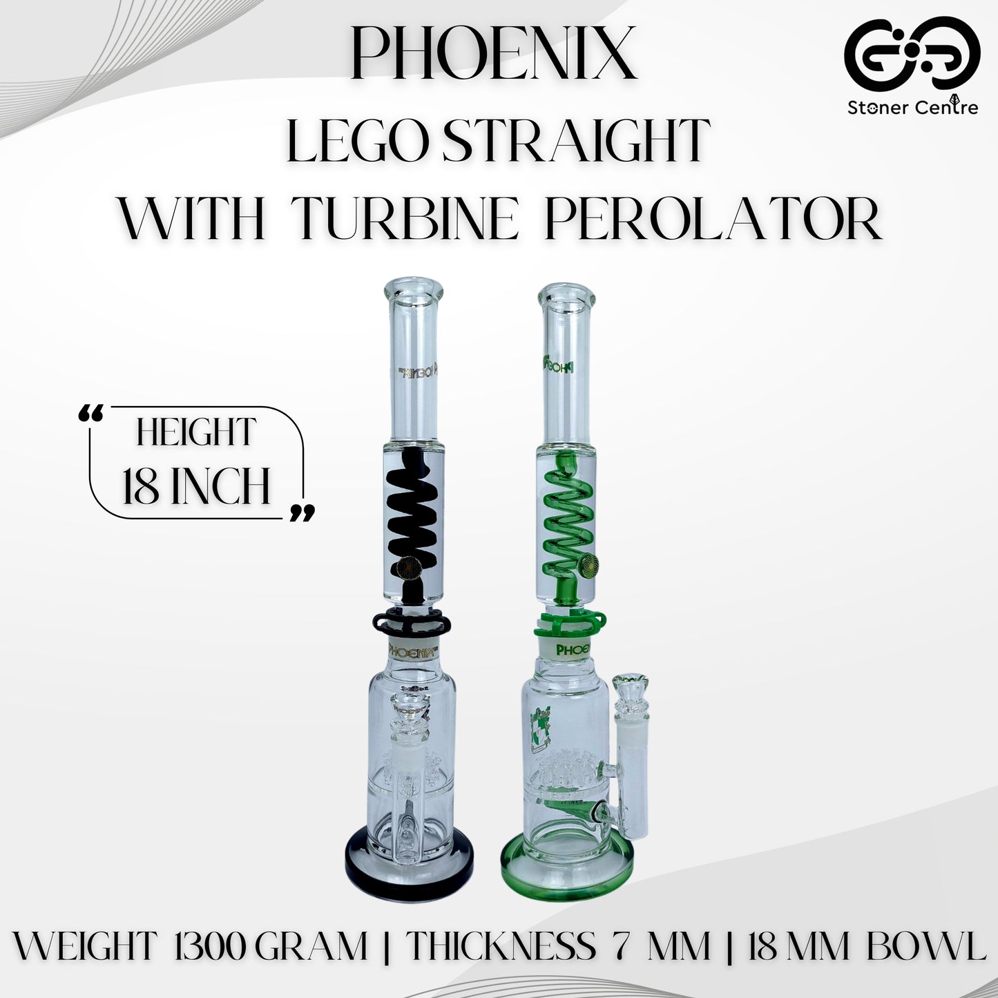 Glass Bong | Phoenix Lego Straight with Turbine Percolator 18inch 7mm PHX BIG LEGO