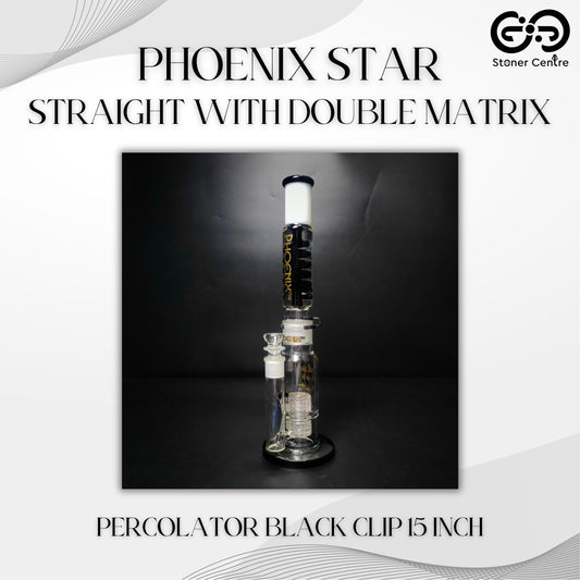 Glass Bong | PHOENIX LEGO STRAIGHT WITH DOUBLE MATRIX PERCOLATOR BLACK CLIP 15 INCH