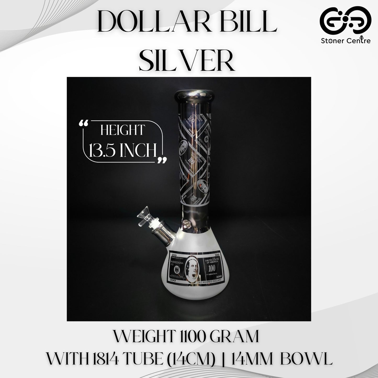 Glass Bong | DOLLAR BILL BEAKER SILVER 13.5 INCH
