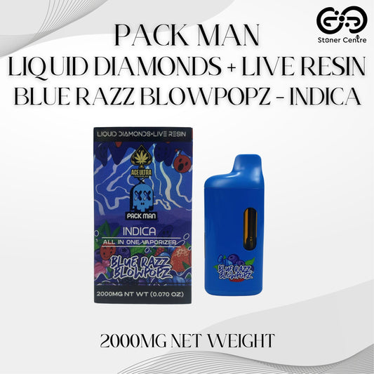 PACK MAN LIQUID DIAMONDS + LIVE RESIN 2.0ML | BLUE RAZZ BLOWPOPZ : INDICA