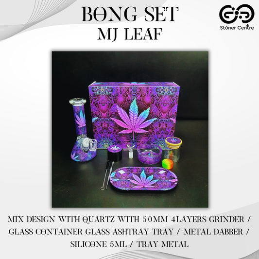 BONG SET (MIX DESIGN WITH QUARTZ) | MJ LEAF