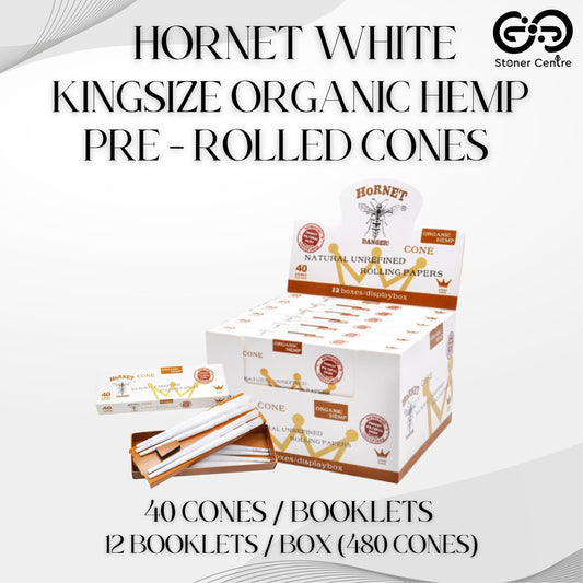 ROLLING PAPER | HORNET WHITE KINGSIZE ORGANIC HEMP PRE - ROLLED CONES