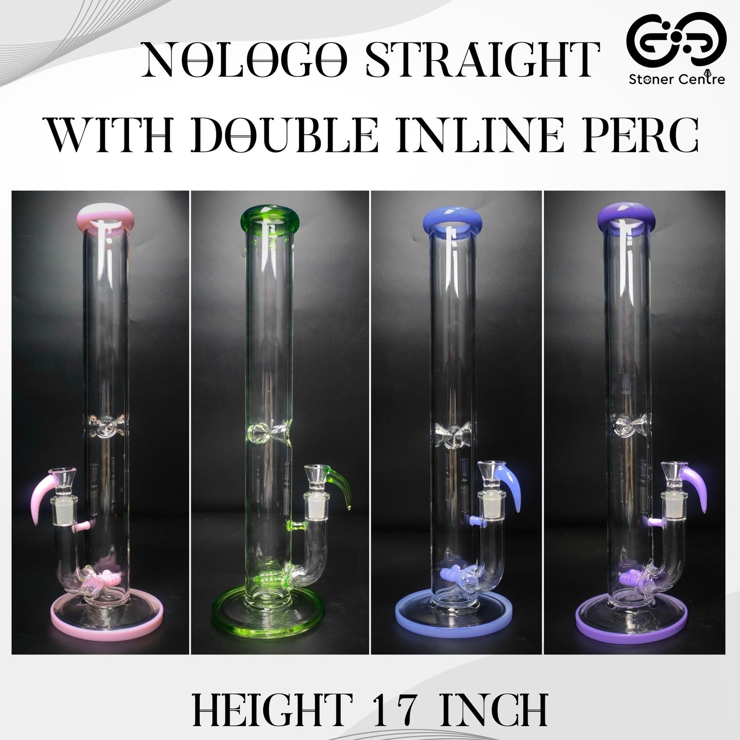 Glass Bong | NO LOGO STR WITH DOUBLE INLINE PERC 18 MM COLORFUL HORN 17 INCH