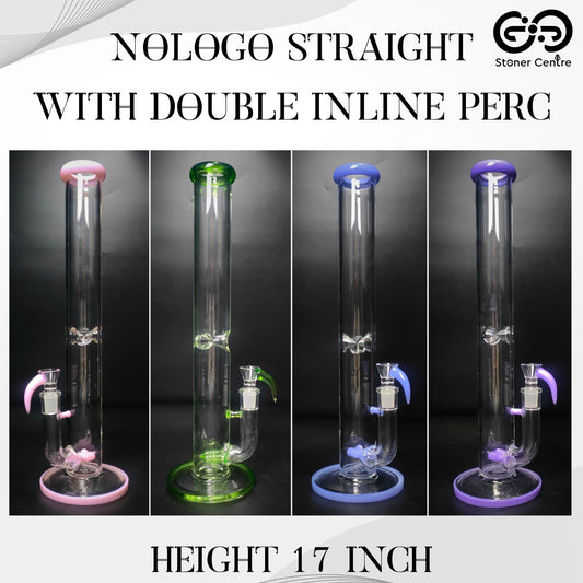 Glass Bong | NO LOGO STR WITH DOUBLE INLINE PERC 18 MM COLORFUL HORN 17 INCH