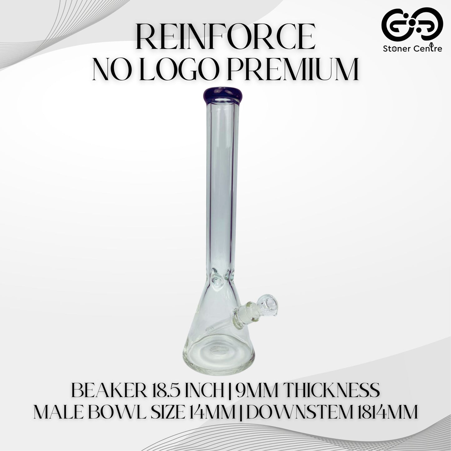 GLASS BONG | REINFORCE NO LOGO PREMIUM BEAKER 18.5 INCH 9MM THICKNESS BLACK MOUTHPIECE