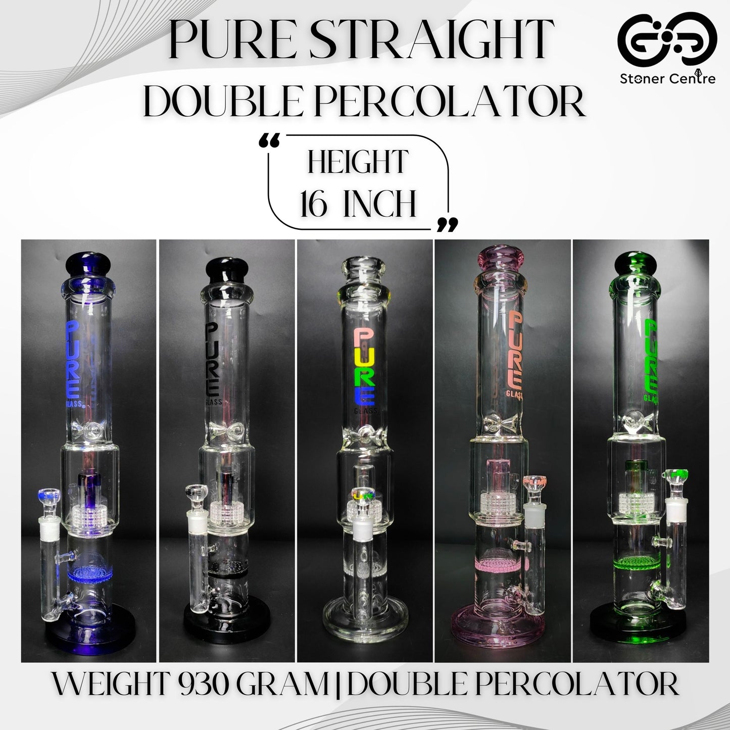 Glass Bong | PURE STRAIGHT DOUBLE PERCCOLATORS 16 INCH