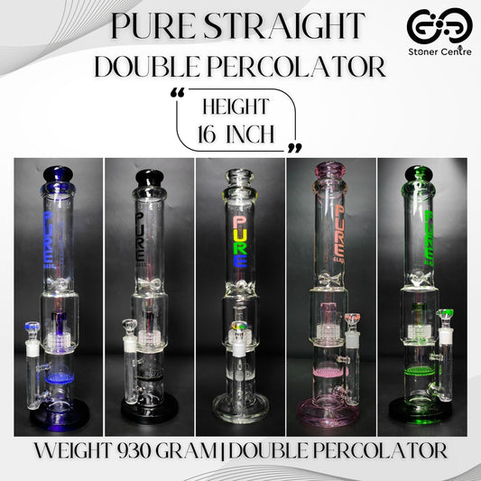Glass Bong | PURE STRAIGHT DOUBLE PERCCOLATORS 16 INCH