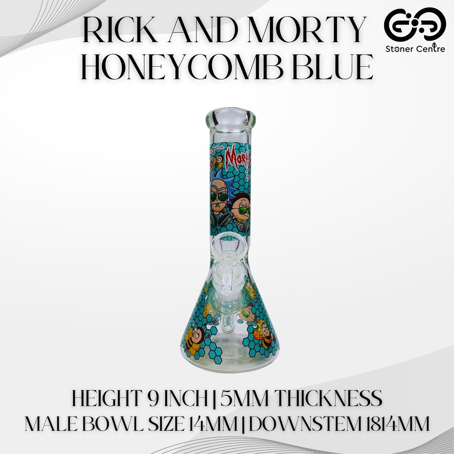 GLASS BONG | RICK AND MORTY HONEYCOMB BLUE 9 INCH 5MM THICKNESS