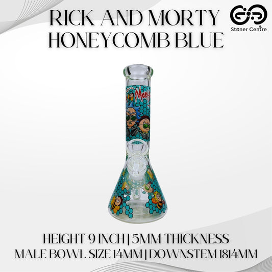 GLASS BONG | RICK AND MORTY HONEYCOMB BLUE 9 INCH 5MM THICKNESS