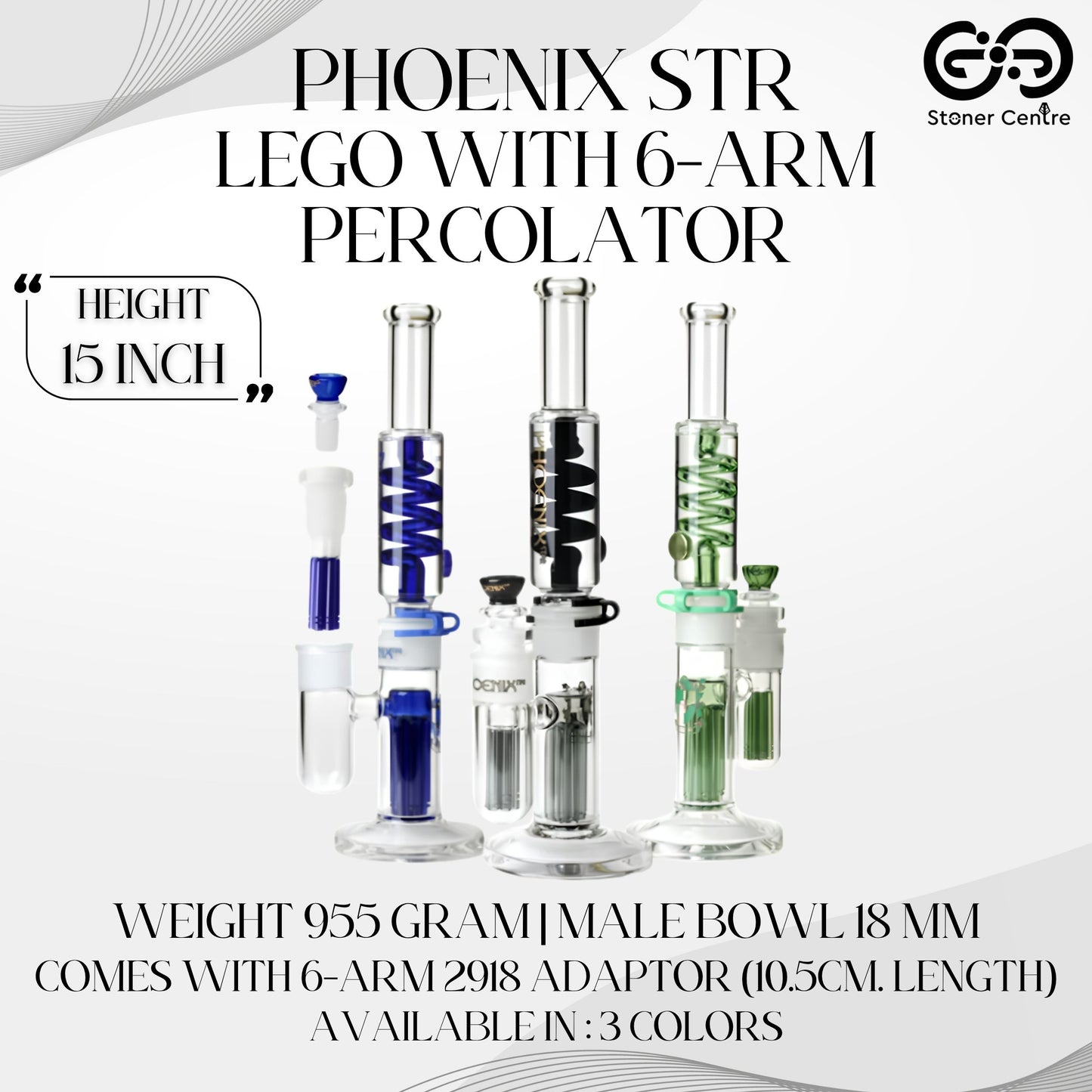 GLASS BONG | PHOENIX STR 15 INCH LEGO WITH 6-ARM PERCOLATOR (TUBE 2918 6-ARM)