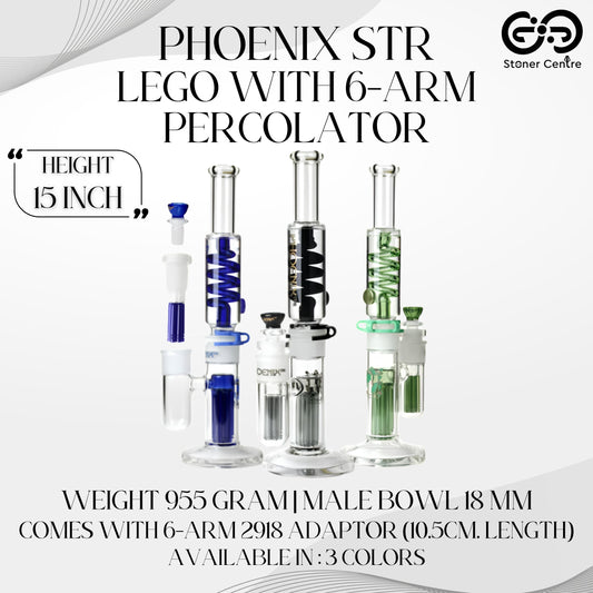 GLASS BONG | PHOENIX STR 15 INCH LEGO WITH 6-ARM PERCOLATOR (TUBE 2918 6-ARM)