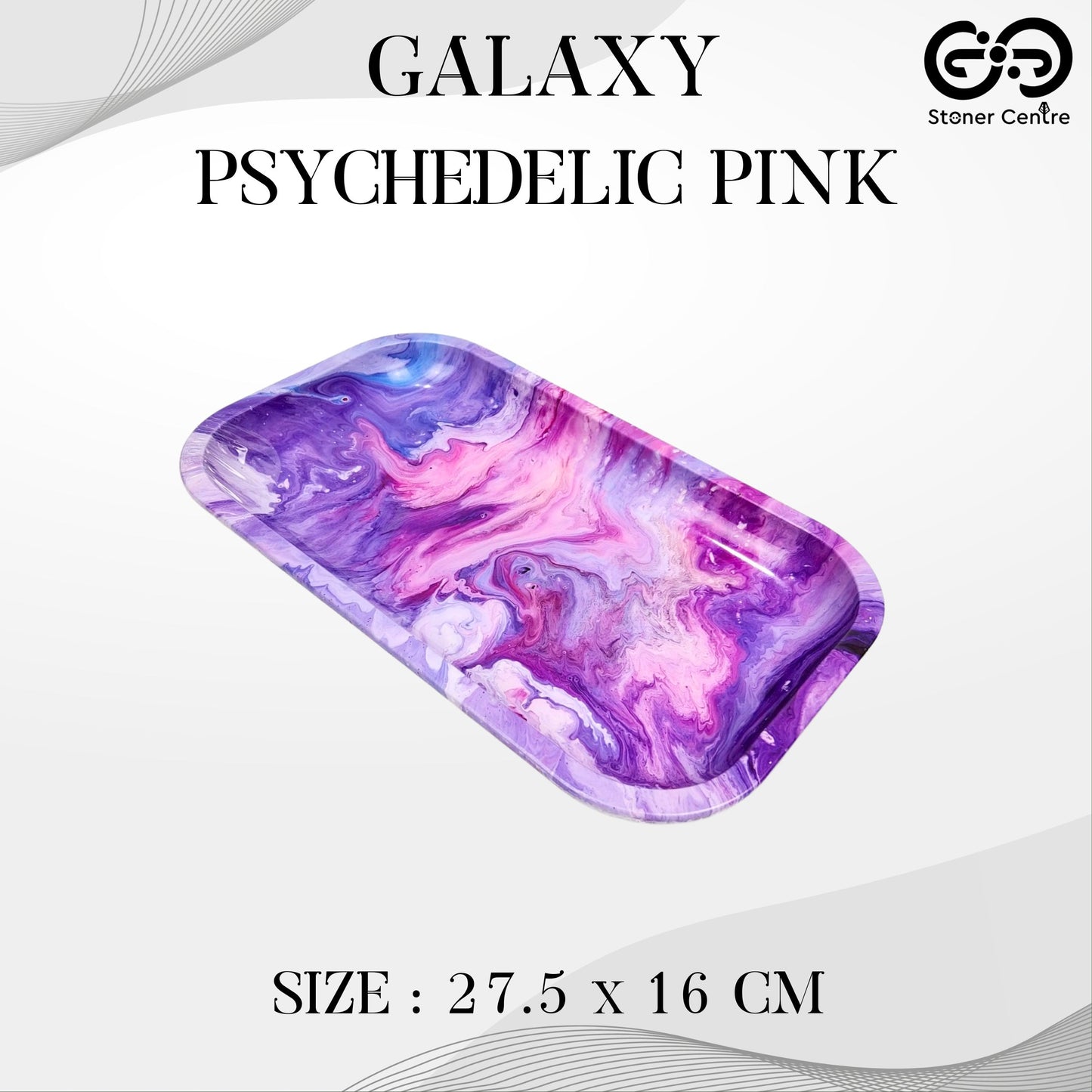 TRAY | GALAXY PSYCHEDELIC PINK METAL ROLLING TRAY SIZE : 27.5X16 CM