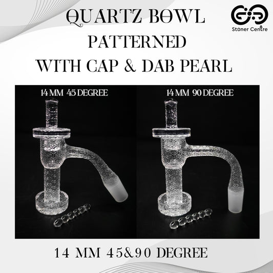 QUARTZ BOWL | PATTERNED QUARTZ BOWL WITH CAP & DAB PEARL 14 MM 45&90 DEGREE