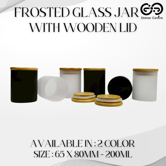 GLASS JAR | FROSTED GLASS JAR WITH WOODEN LID SIZE: 65 x 80MM - 200ML