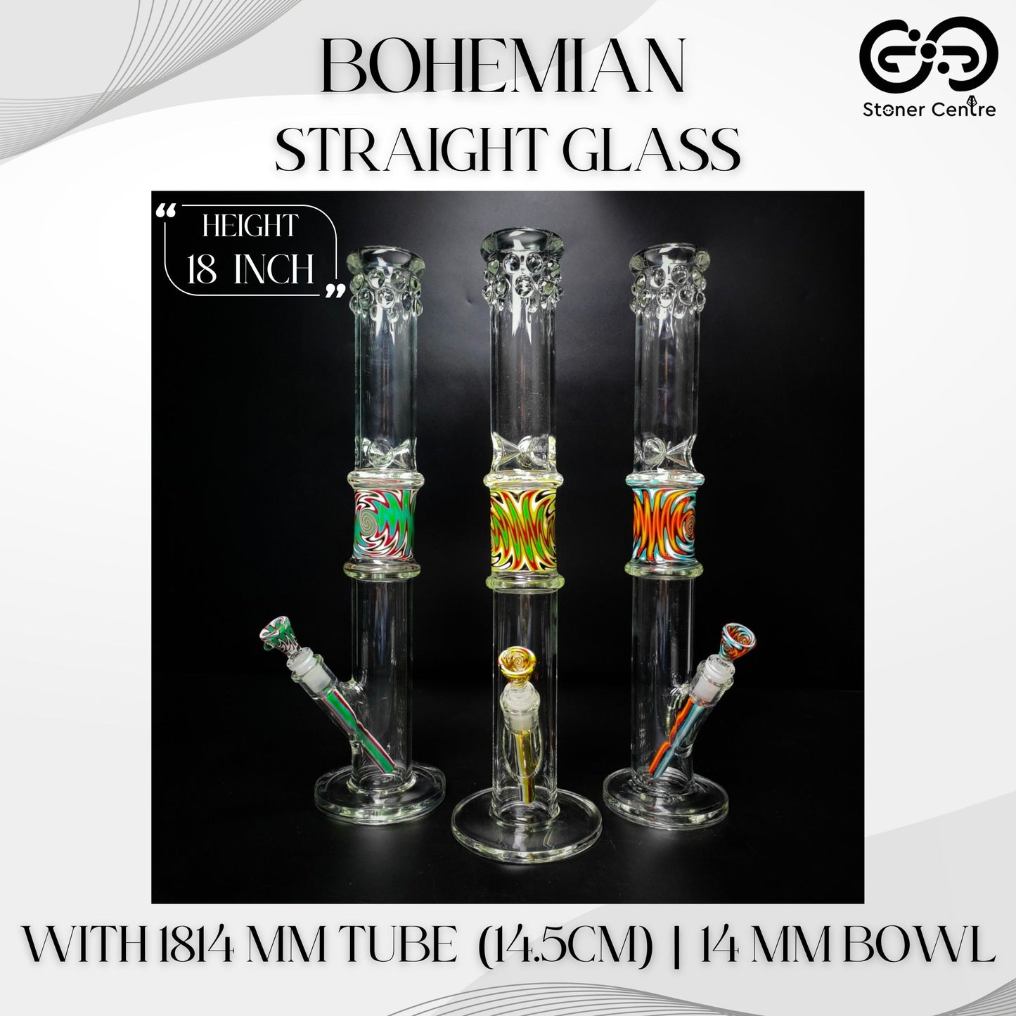 Glass Bong | WP526 BOHEMIAN STRAIGHT GLASS WITH COLORFUL TUBE & BOWL SET 18 INCH