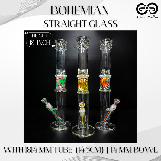 Glass Bong | WP526 BOHEMIAN STRAIGHT GLASS WITH COLORFUL TUBE & BOWL SET 18 INCH