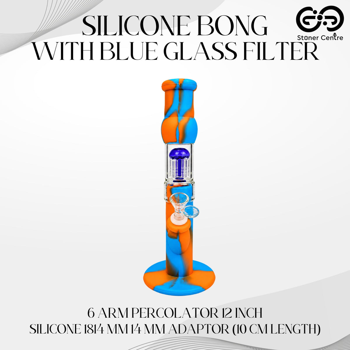 GLASS BONG | SILICONE BONG WITH BLUE GLASS FILTER 6 ARM PERCOLATOR 12 INCH