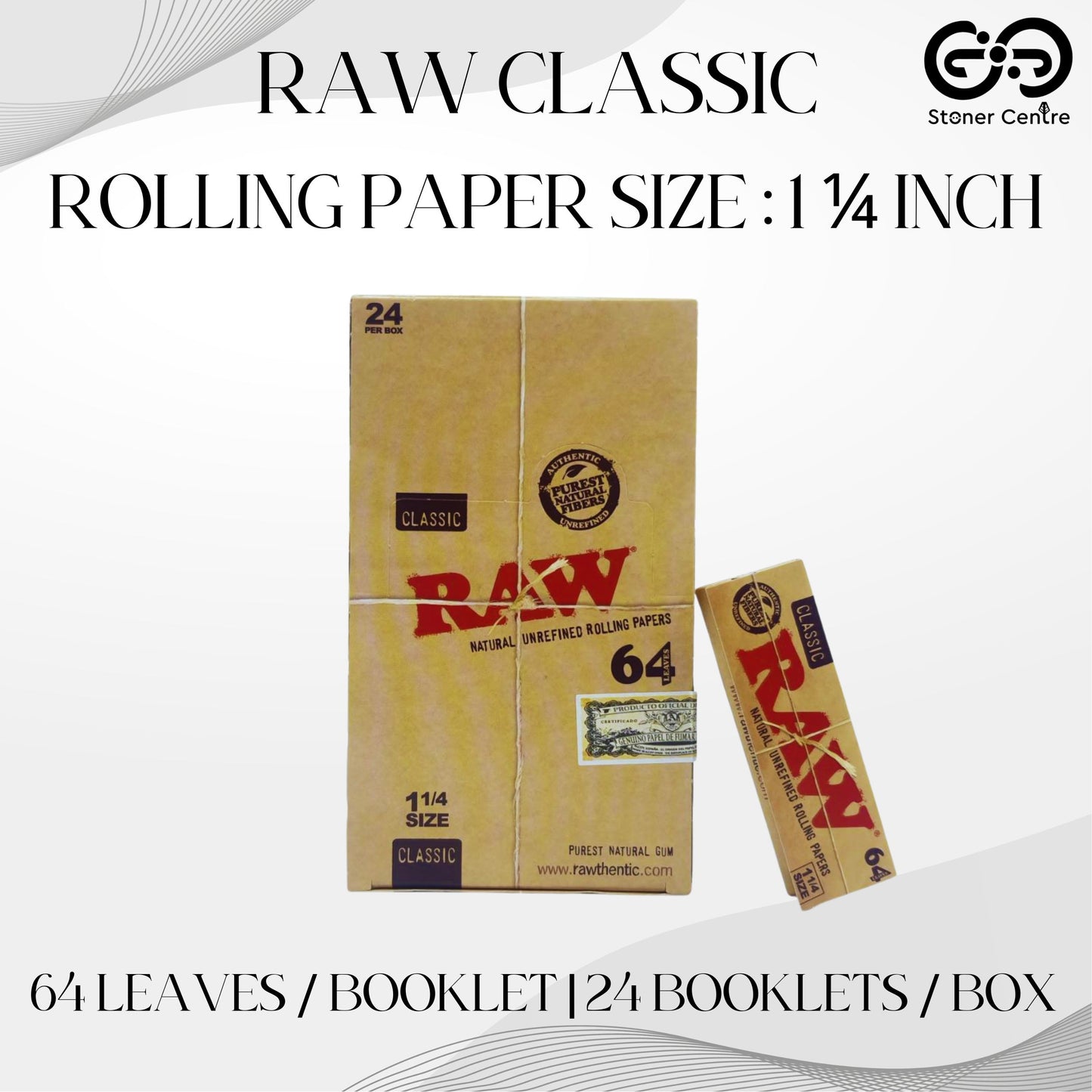 ROLLING PAPER | RAW CLASSIC 1 ¼" (64 LEAVES / BOOKLET | 24 BOOKLETS / BOX)