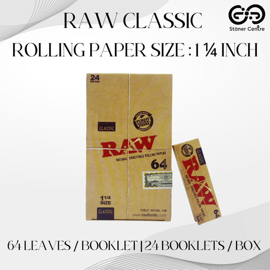 ROLLING PAPER | RAW CLASSIC 1 ¼" (64 LEAVES / BOOKLET | 24 BOOKLETS / BOX)