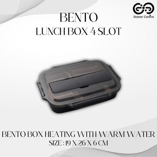 BENTO LUNCH BOX 4 SLOT SIZE 19x26x6 cm | กล่องอาหารกลางวัน กล่องข้าว  SUS304 อุ่นอาหารได้โดยน้ำอุ่น
