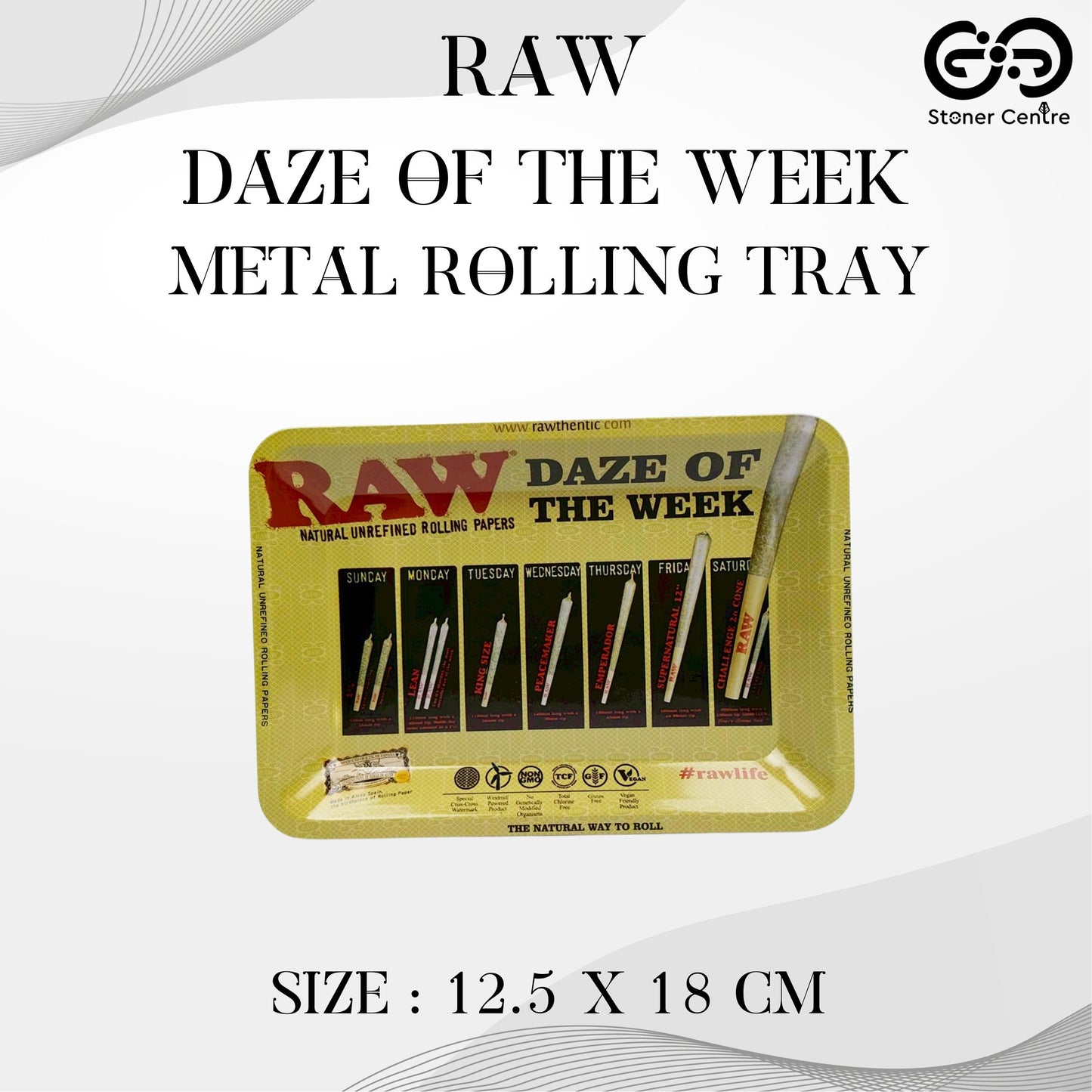 TRAY | RAW - DAZE OF THE WEEK MINI METAL ROLLING TRAY SIZE : 12.5X18 CM